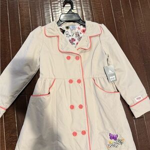 Disney Girls Trench Coat Jacket | NWT | Size 9/10 | Floral Lining | Pink Trim
